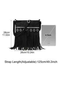 1PC Vintage Fringe Bag For Women Faux Suede Crossbody Bags, Casual Ladies Handbags Tassel Shoulder Bags For Daily Used & Gift, Western Purse For Women, Bohemia Style Bag For Women, Perfect For Rodeo Occasion, Newest Fashionable Suede Bag For Women - Multicolor - View 7