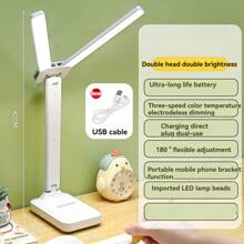 可调节双头 LED 台灯，可调光台灯，可折叠设计，适合学习和办公室使用 - 白色 - 查看 7