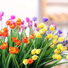 4 Ramos de Flores de Tulipán de Plástico, Flores Artificiales Falsas para Decorar el Hogar, Jardín, Patio, Porche, Macetas, Interiores, Habitaciones y Exteriores, Decoración de Granja para Primavera y Verano
