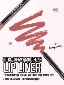 Misslyn 持久高显色唇线笔，乳霜凝胶配方，顺滑易涂，打造自然妆效，可用卷笔刀削尖，色彩饱和度高，打造自然唇妆，持久哑光唇线笔