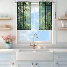 2 件装精美中式窗户印花窗帘，适用于家居装饰 - 适用于卧室、办公室、厨房、客厅和书房的带杆口袋窗户装饰 - 綠色 - 查看 12