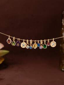 1 件不锈钢 12 生肖石吊坠，适合 DIY 珠宝礼物 - 彩色 - 查看 1