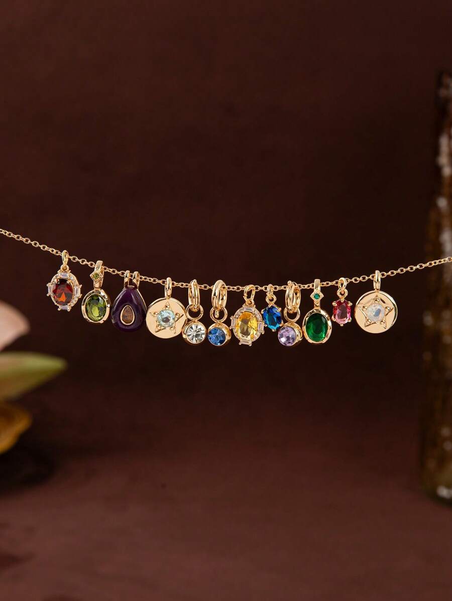 1 件不锈钢 12 生肖石吊坠，适合 DIY 珠宝礼物 - 彩色 - 查看 1