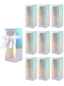 10 stuks papieren geschenkverpakkingsdoos met lint, laserzilveren ontwerp displaydoos met PVC helder venster, verjaardag bruiloft evenement feest geschenkdoos, bruiloft banket verpakking geschenkdoos, bruiloft decoratie, bruidsdouche, bruiloft verjaardag bruidsmeisjes tassen, feestgunst, geschenkverpakking