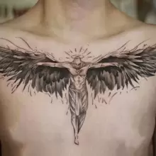 Fallen Angel Herbal Tattoo Sticker For Chest Area, Realistic And Long-Lasting Temporary Tattoo, Gradually Appears - Lasts 7-15 Days - Waterproof And Rub-Resistant - Black - View 1