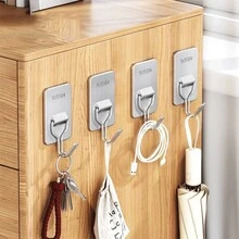2 PIEZAS Gancho de acero inoxidable, colgador de pared sin taladro y sin rastro, gancho adhesivo para cocina, baño, puerta, dormitorio, soporte de pared resistente para almacenamiento