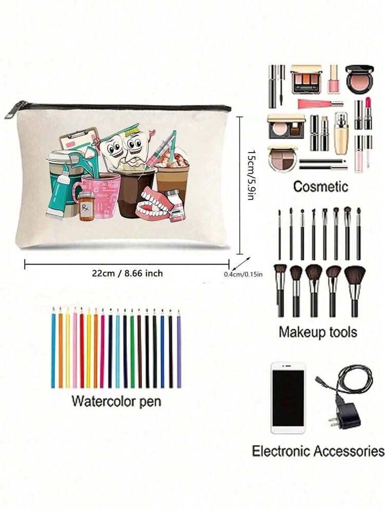1PC Playful Fun, Youngsters' Dental Care Travel Pouch - "Tooth Care Stuff" Canvas Case Ideal For Toothbrush, Toothpaste & More - Fun & Educational Design - Ideal For Boys & Girls, Adult Office Gift - Multicolor - View 3