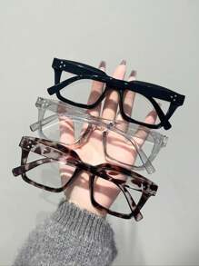 3副塑料几何全框豹纹透明眼镜，女士款，适合街头摄影、节日礼物、时尚配饰