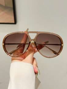 1pc Women's New Large Frame Fashion Glasses, Multi-Color Unique Frame, Double Bridge Design, Luxurious Style, Fashionable Metal Temples, Unisex Glasses - Multicolor - View 4