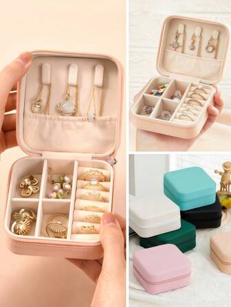 1pc Mini Jewelry Organizer Display Travel Jewelry Zipper Case Boxes Earrings Necklace Ring Portable Jewelry Box For Mother's Day,Leather Storage Jewelry Storage Box Women Gifts Girl Gifts Girlfriend Gifts Back To School School Bag Travel Essentials Travel Organizer,Gift For My Mother