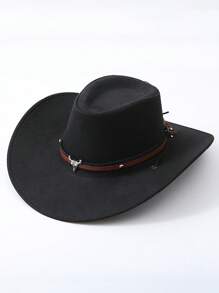 1pc Faux Suede Western Cowboy Hat With Detachable Longhorn Decor, Unisex Cowgirl/Cowboy Sun Hat For Casual Occasions - Bull Head Cowboy Hat - View 7