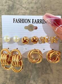 10pcs/Set Fashionable Elegant Hollow Geometric Butterfly Stud Earrings & Hoop Earrings Set For Girls/Women, Daily Wear