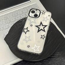 1pc Star & English Text Pattern Transparent Phone Case, Compatible With IPhone 16 Pro Max, 15, 14 Plus, 13, 12, 11, Protective Cover