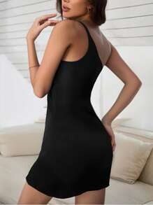 Solid Asymmetrical Neck Bodycon Sexy Lingerie Dress