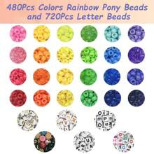 Pony Beads For Friendship Bracelet Making Kit 24 Colors Kandi Beads Set, 480Pcs Plastic Rainbow Bulk And 720pcs Letter Beads With Bead String(Letter Random) - Multicolor - View 5