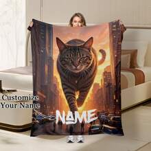 1PC Pet Cat Background Blanket, Personalized Name Blanket, Cozy Custom,Unique,Personalized Ideal Gifts For Him Her,Boyfriend,Girlfriend,Dad,Mom,Family,Friends,Pets For Anniversaries,For Valentine's Day,For Mother's Day,For Birthdays,For Children's Day,For Father's Day,For Weddings,For Graduation,For Christmass,For Housewarming Sofa,Bed,Car,Bedroom,Living Room