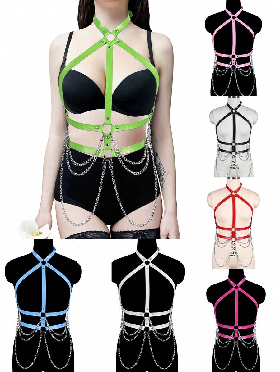 Adjustable Punk Style Leather Body Chain, Waist Belt, Belly Chain, Suitable For Women And Girls, Party Accessories - A - View 1
