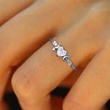 14K Gold-Plated Elegant Heart-Shaped Opal Ring With Synthetic Cubic Zirconia Engagement And Wedding Ring, Luxurious Copper, Perfect For Weddings And Parties, Valentine'S Day Gift Jewelry,Mom,Mother,Mother's Day,Gift