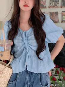 Women's Plain Simple Short Sleeve Casual Blouse Top