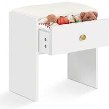 Dressing Table Stool, Makeup Vanity Stool With Storage Drawer, Padded Bench Footrest Ottoman, White Wooden Stool For Dressing Table, Living Room, Hallway - White - View 9