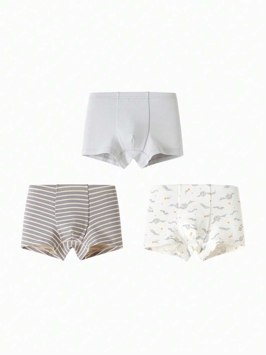 Balabala 吐溫男孩平角內褲，抗菌兒童內衣，3包 - 灰色調 - 查看 1