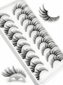 Asiteo 10 Pairs Fluffy Cartoon Cat Eye False Eyelashes, Extended Outer Corner, With Soft Transparent Lash Band - Hitam - View 2