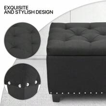 24-Inch Black Tufted Storage Bench Ottoman With Poufs, Upholstered Footrest, And Lift-Top Stool Design - Default - View 9