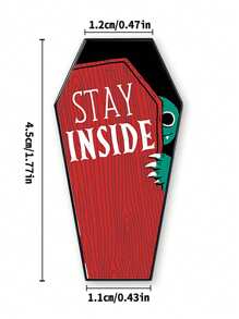 1PC Stay Inside Gothic Horror Skull Coffin Brooch Pin - Zinc Alloy, Perfect For Halloween & Casual Attire, Unique Fashion Accessory For Women