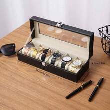 6-Slot PU Leather Watch Box Display Storage Case, Lockable Jewelry Organizer Box With Glass Lid, Large Capacity Watch Holder Drawer For Men And Women (Black) - Multicolor - View 13