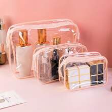3pcs/Cleaning Travel Toiletries And Makeup Storage Bag For Ladies Toiletries And Toiletries And Waterproof Zipper Transparent Design Can Quickly Find Items Suitable For Women Air Travel And Home Makeup Storage Ladies' Gift Mother's Day Gift Travel Essentials Holiday Essentials