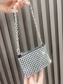 Dancing Engine Sparkly Rhinestone Mini Purse Handmade Bag With Short Chain Strap Wallet Purse Wallet Mini Wallet Wristlet Wallet Coin Wallet - Silver - View 8