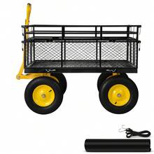 Steel Garden Cart, Heavy Duty 500 Lb Or 1200 Lb Or 900 Lb Or 1400 Lb Capacity, Removable Mesh Sides, Convertible To Flatbed, Utility Metal Cargo Truck With 180° Swivel Handle And 10" Tires Or With 2-In-1 Handle And 13" Tires Or With 2-In-1 Handle And 15" Tires, Great For Garden, Farm, Yard - 1400 Lb Capacity With 2-in-1 Handle and 15" Tire - View 8