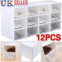 Youyijia 12x White Plastic Shoe Storage Boxes Drawer Stackable Foldable Durable Organiser