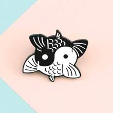 3 件装复古白黑阴阳疗愈胸针猫鲸鱼鲤鱼翻领别针徽章女士男士外套珐琅别针珠宝礼物赠朋友 - 錦鯉+鯨魚+黑白貓 - 查看 8