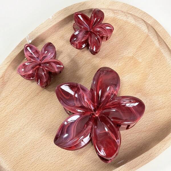 3pcs/Set Ombre Hibiscus Flower Plastic Hair Clips, 1 Large & 2 Small, Elegant Multi-Use, Suitable For Daily, Casual, Party, Commute, Holiday Hairstyles Hair Claws Claw Clips Hair Jaw Clip Hair Clamps Hair Clutch Hair Catcher Clip