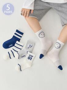 5 Pairs Of Children's Lightweight Mesh Cartoon Mid-Calf Socks, Seamless And Comfortable For Everyday Wear, Spring/Summer