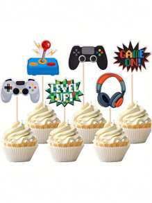 1 件/12 件电子游戏纸杯蛋糕装饰组装游戏控制器纸杯蛋糕装饰适用于游戏主题生日周年派对装饰用品 - 多色 - 查看 7