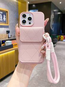 1 件纯色钱包皮革卡夹带挂绳手机壳，适用于 17/17 Air/17 Pro/17 Pro Max/16/16 Pro/16 Plus/16 Pro Max 16 15 14 Pro Max 13 11 12 X Xr Xs 7 8 Plus，柔软 TPU 防摔保护套