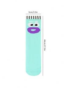 1 Pair Fun Cartoon Pattern Socks With Elastic Cuff, Made Of Polyester And Spandex, Knee-High Length, Knitted Fabric, Suitable For Boys And Girls, Funny Design, Hand Wash, Suitable For Year-Round Wear, Perfect For Home, School, Party, Outdoor, And Holiday Gift