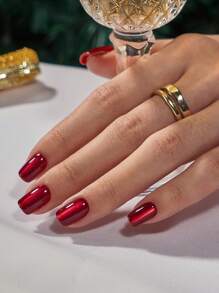 30 piezas Uñas postizas acrílicas cuadradas cortas de color borgoña brillante, con diseño de ojo de gato brillante, adecuadas para mujeres en festivales, casual, vida diaria, decoración de uñas para primavera/verano