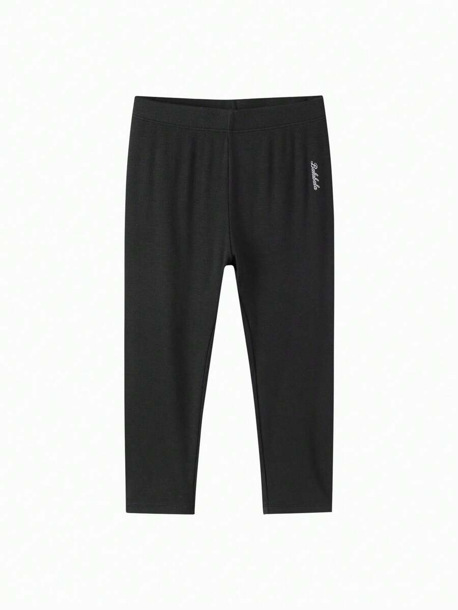 Balabala 女孩舞蹈打底褲，五點夏季褲，輕便舒適，2025 - 黑色 - 查看 1