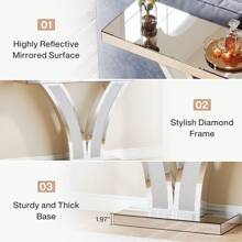 Tribesigns Mirrored Console Table, Modern Sliver Entryway Sofa Table With Crystal Inlay Frames For Living Room, Hallway, Foyer - Mirrored Silver - View 9