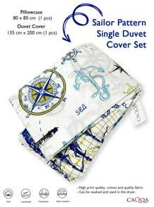 Sailor Pattern 2 Pcs Duvet Cover Set, Bedding Set, Soft And Breathable, Printed Pattern - Blue and White - View 2