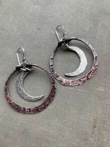 2 对月亮几何镂空经典复古金属多色吊坠耳环，适合日常装扮、派对和聚会配饰 - 彩色 - 查看 8