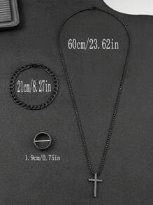 3pcs/Set Men's Hiphop Stainless Steel Chain Swivel Clasp, Pressure Resistant Ring, Bracelet, Cross Necklace - Arrow Three Piece Set - View 6