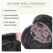 Pieza superior sintética con flequillo de cortina y raya al medio - Flequillo con clip invisible para cubrir el cabello ralo y línea del cabello, apariencia natural para peinado diario y aumento instantáneo de volumen, extensión de cabello con clip para mujeres
