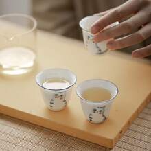 1 件淡蓝色手绘猫茶杯，优雅家居陶瓷茶杯