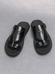 2025 New Casual Men's Summer Sandals, Outdoor Wear, Non-Slip, Water-Resistant, Beach Slippers, Fashionable Korean Style, Black - Black - View 2