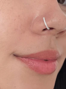1pc 925 Sterling Silver Nose Ring Shiny Studded Nostril - 銀色 - 查看 2