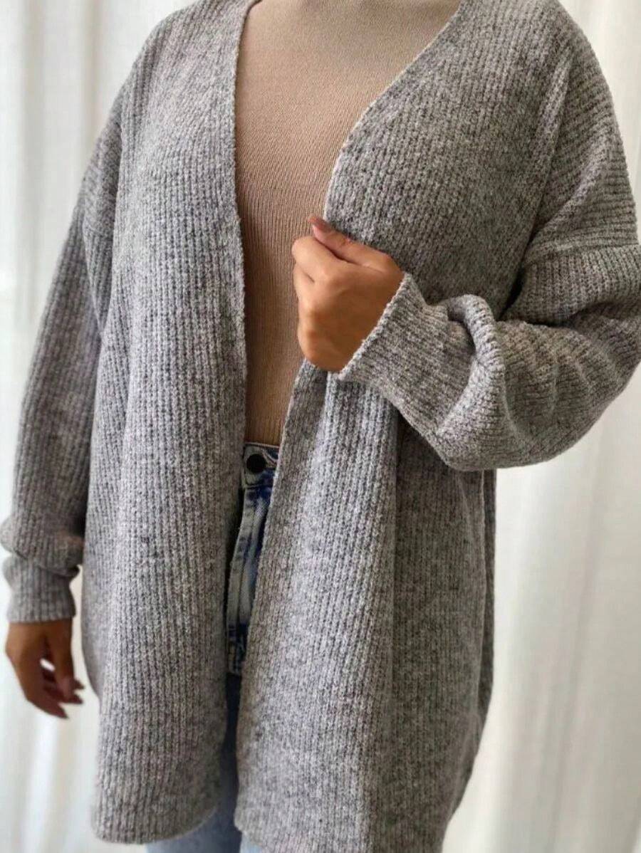 Women's Basic Knitting Mousse Puff Sleeve Cardigan - Light Grey - View 1